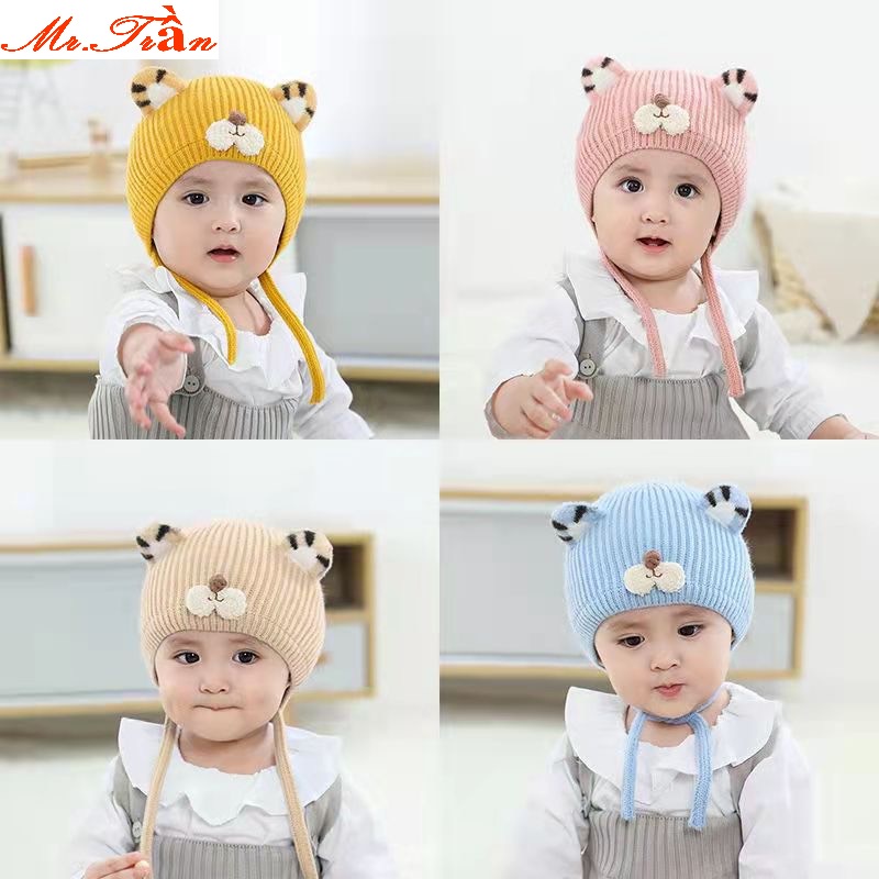 Mũ len cho bé trai nón len cho bé gái từ 6 tháng -3 tuổi mã Tai Hổ bịt tai kèm dây buộc