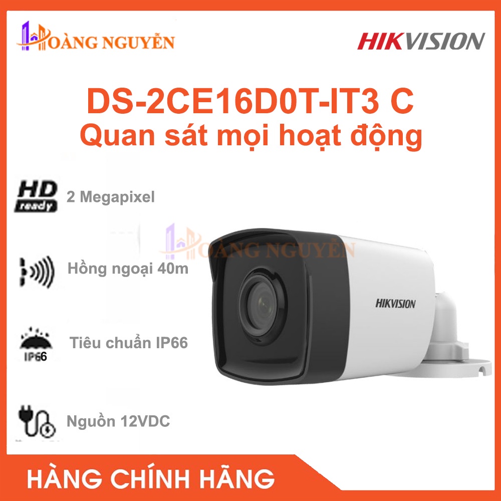 [NHÀ PHÂN PHỐI] Camera HDTVI thân hồng ngoại 2MP Hikvision DS-2CE16D0T-IT3