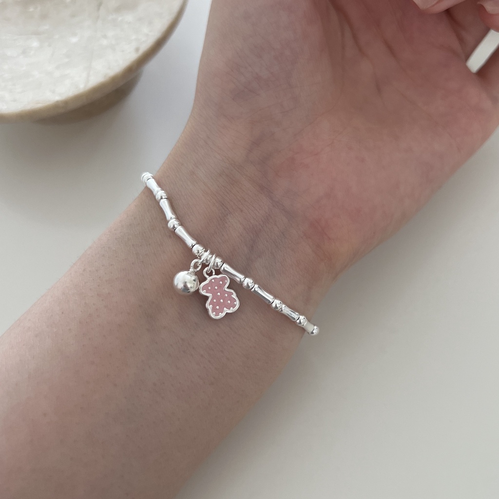 [Hàng Mới] Vòng Tay Chuỗi Hạt Tròn Đính Gấu Bông Handmade Co Giãn Dễ Phối Đồ