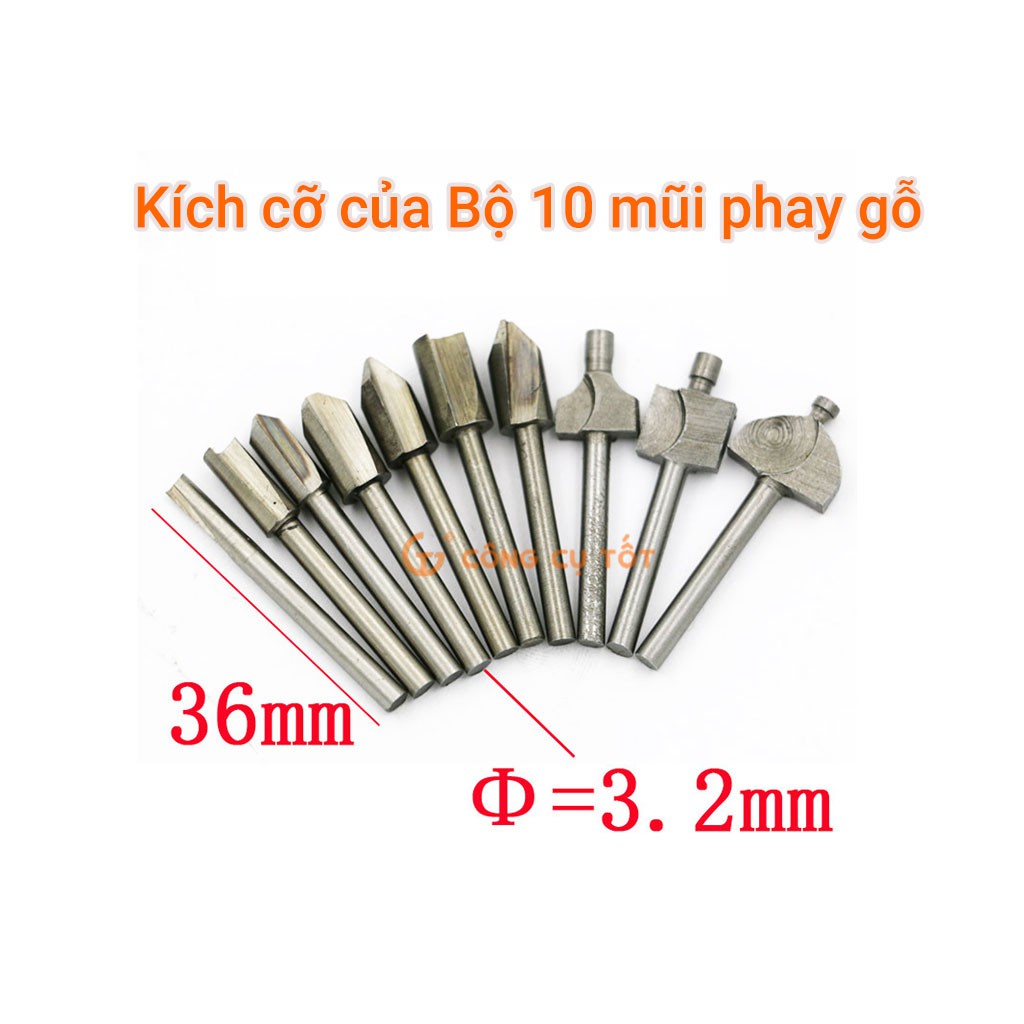 Bộ 10 mũi phay gỗ  đa năng