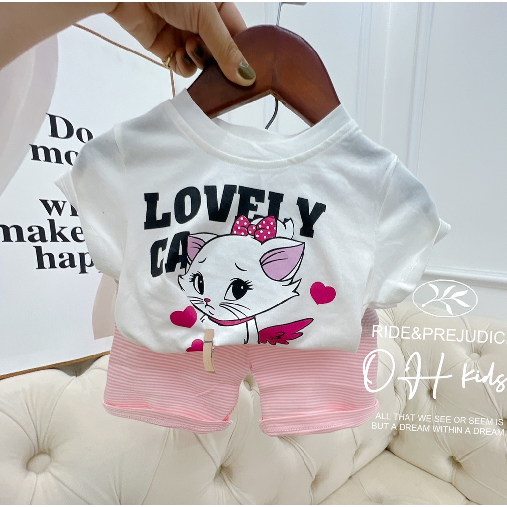 Bộ cộc tay bé gái, bộ cotton xuất Hàn siêu đẹp cho bé size 20-35kg