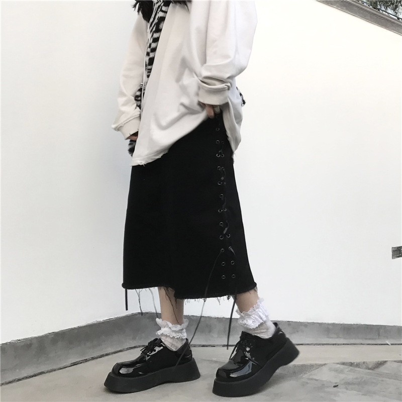 (HÀNG CÓ SẮN) CHÂN VÁY DÀI ĐAN DÂY ĐEN SIÊU NGẦU CHẤT THỜI TRANG NỮ | BigBuy360 - bigbuy360.vn