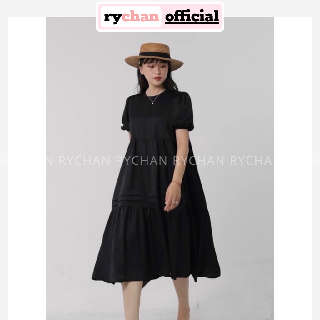 Đầm Nữ Đi Chơi Dáng Suông Cổ Tròn Tay Ngắn Xếp Li Màu Trắng Đen Cực Dễ Thương [ẢNH THẬT CUỐI] - DX9806