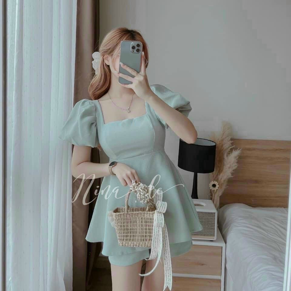 Set Áo Tay Phồng Có Mút Ngực Và Quần Ngắn Xinh Xấn Rose Fashion