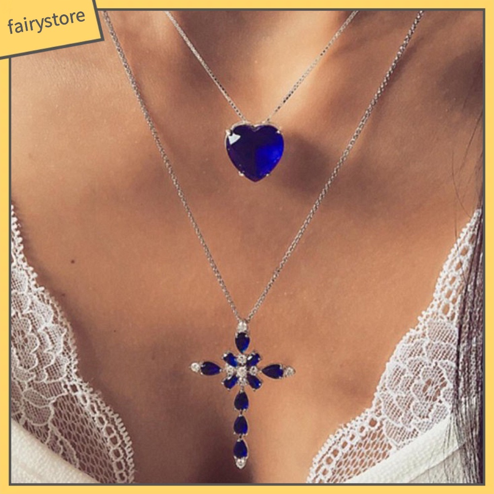 Dây Chuyền 2 Tầng Mặt Chữ Thập Đính Đá Thời Trang