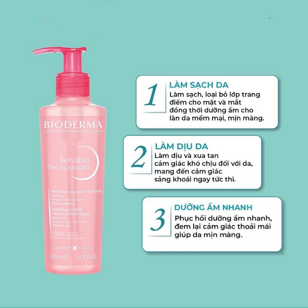 Gel rửa mặt tạo bọt cho da nhạy cảm Bioderma Sensibio Gel Moussant 45ml/200ml