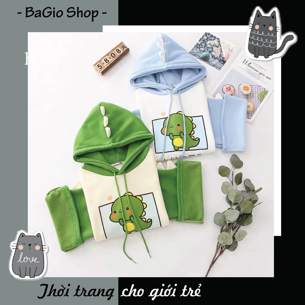 Hoodie unisex in hình khủng long tay ống xòe lạ mắt | BigBuy360 - bigbuy360.vn