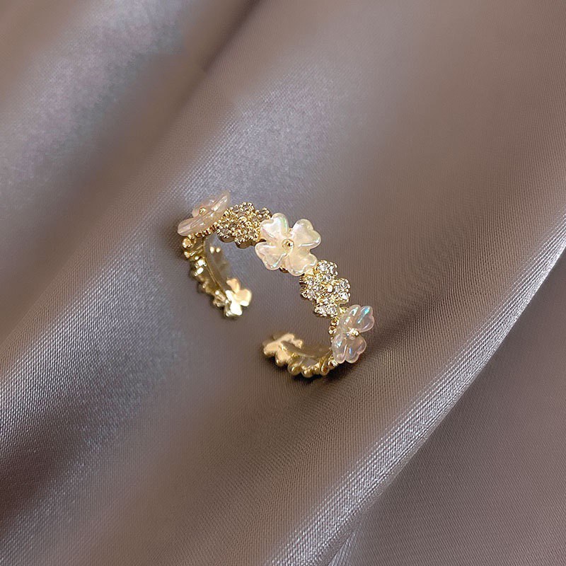 Nhẫn đeo tay hình hoa đính đá zircon phong cách Hàn Quốc sang trọng