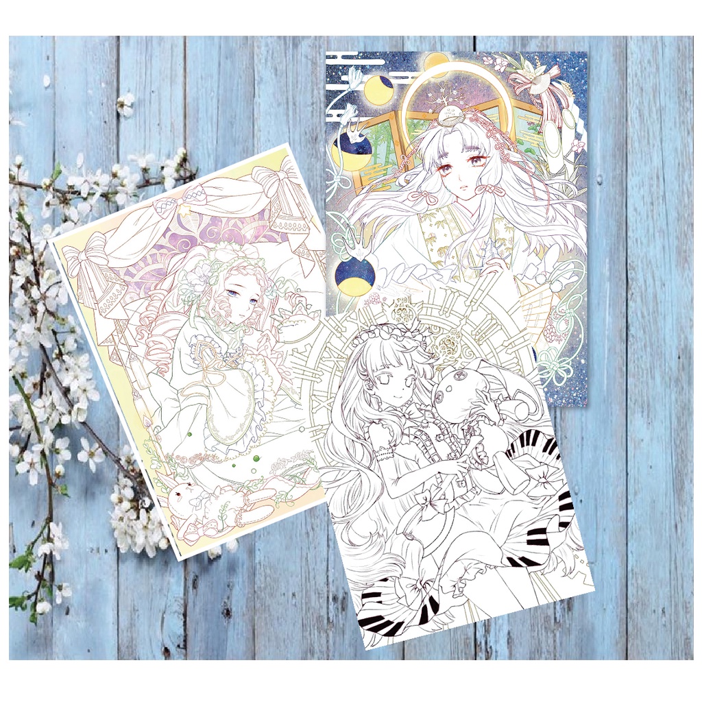 Line art tranh tô màu combo10tranh giấy dầy đẹp