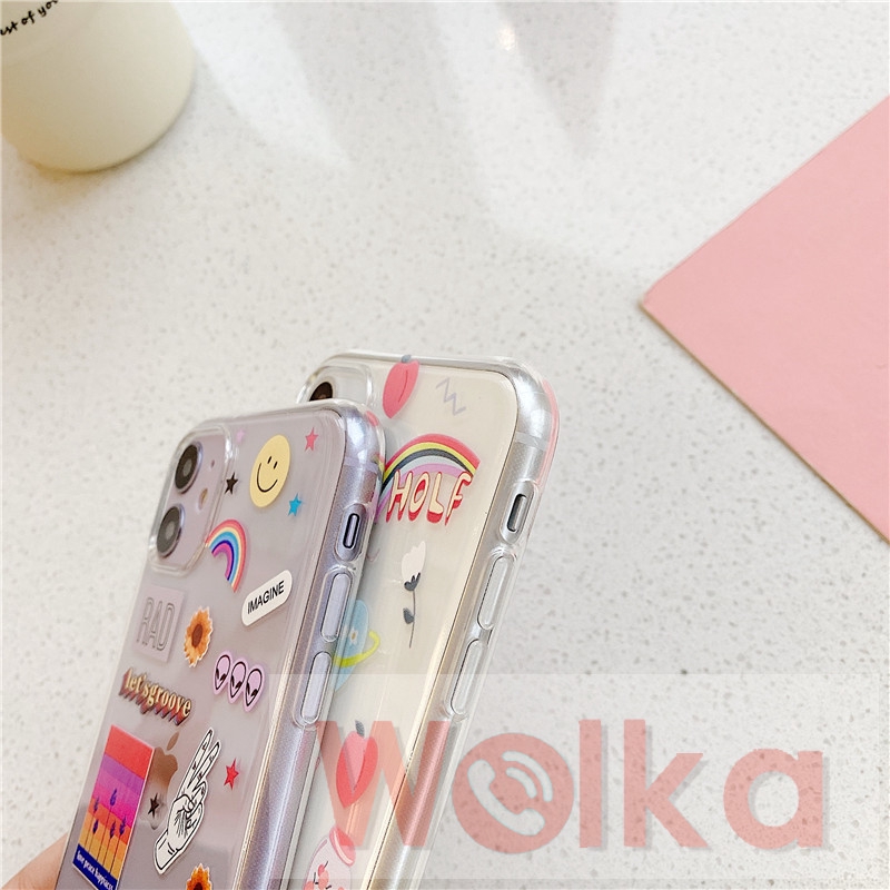 Ốp lưng mềm họa tiết sticker đáng yêu cho iPhone 12mini 12 Pro Max 11 Pro Max 6 6s 7 8 Plus XR X XS MAX | BigBuy360 - bigbuy360.vn