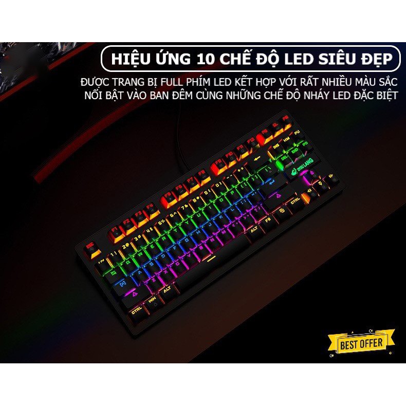 ZIYOU LANG K2 - Bàn phím cơ K2 PRO 87 phím, bàn phím máy tính chơi game có dây Led RGB 10 Chế Độ Khác Nhau