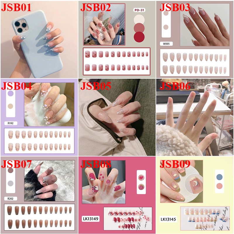 Set 24 móng tay giả họa tiết mây làm thủ công kèm keo / Móng Tay Giả Dáng Dài Dán Keo Đính Đá 3D
