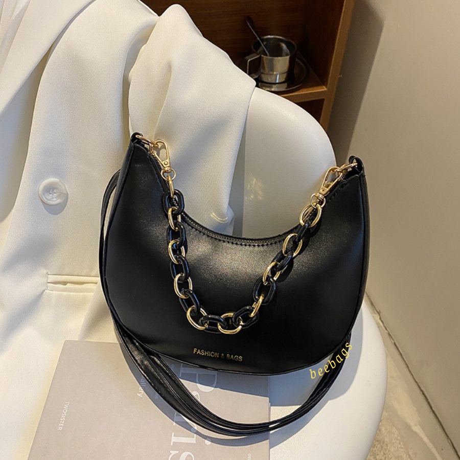 Túi Xách Nữ Thiết Kế Hình Mặt Trăng Màu Đen Và Trắng Phối Dây Xích | TX08 | Túi Mặt Trăng Có Dây Đeo Chỉnh Được Dễ Phối