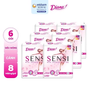 Combo 6 gói Băng vệ sinh Diana Sensi kháng khuẩn siêu mỏng có cánh ( mặt bông)