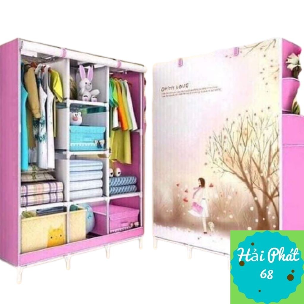 Tủ Để Quần Áo 3 Buồng 8 Ngăn Chất liệu Vải 3D Cao Cấp