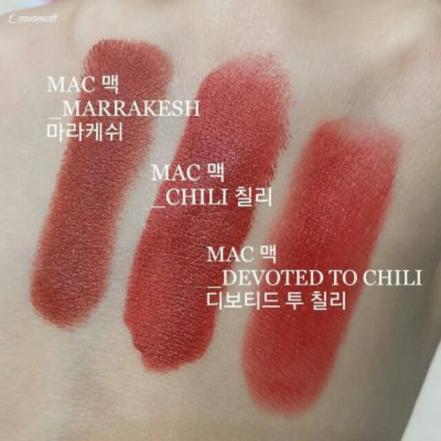 Son Mac ruby woo, chili, marrakesh, mac Powder kiss Devoted to chilli, Mull it over, Werk