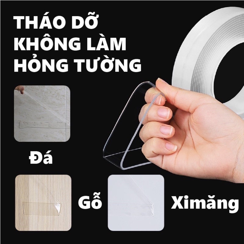 5 MÉT Băng keo trong Acrylic 2 mặt siêu dính 5 Mét,dính mọi bề mặt phẳng