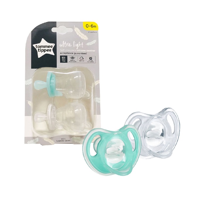 Ty ngậm silicon siêu nhẹ cho bé Tommee Tippee Ultra Light 0-6 tháng  - Xanh ngọc/Trắng