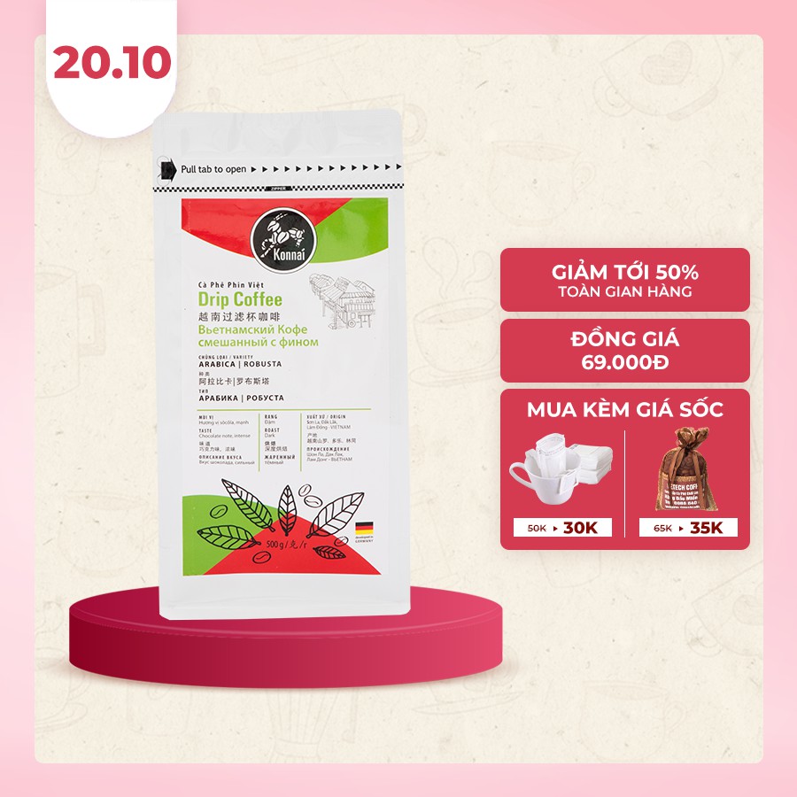 Cà phê rang xay Drip Coffee ( 500g) pha phin, pha máy 100% Robusta Konnai Coffee | BigBuy360 - bigbuy360.vn