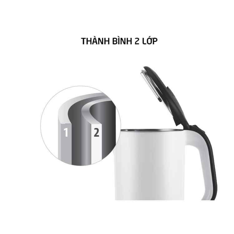 Ấm Đun Siêu Tốc Inox 2 lớp Lock&amp;Lock EJK738 (1.7L) Chính Hãng. Vỏ nhựa PP an toàn. Lòng thép không gỉ. Đế xoay 360 độ.