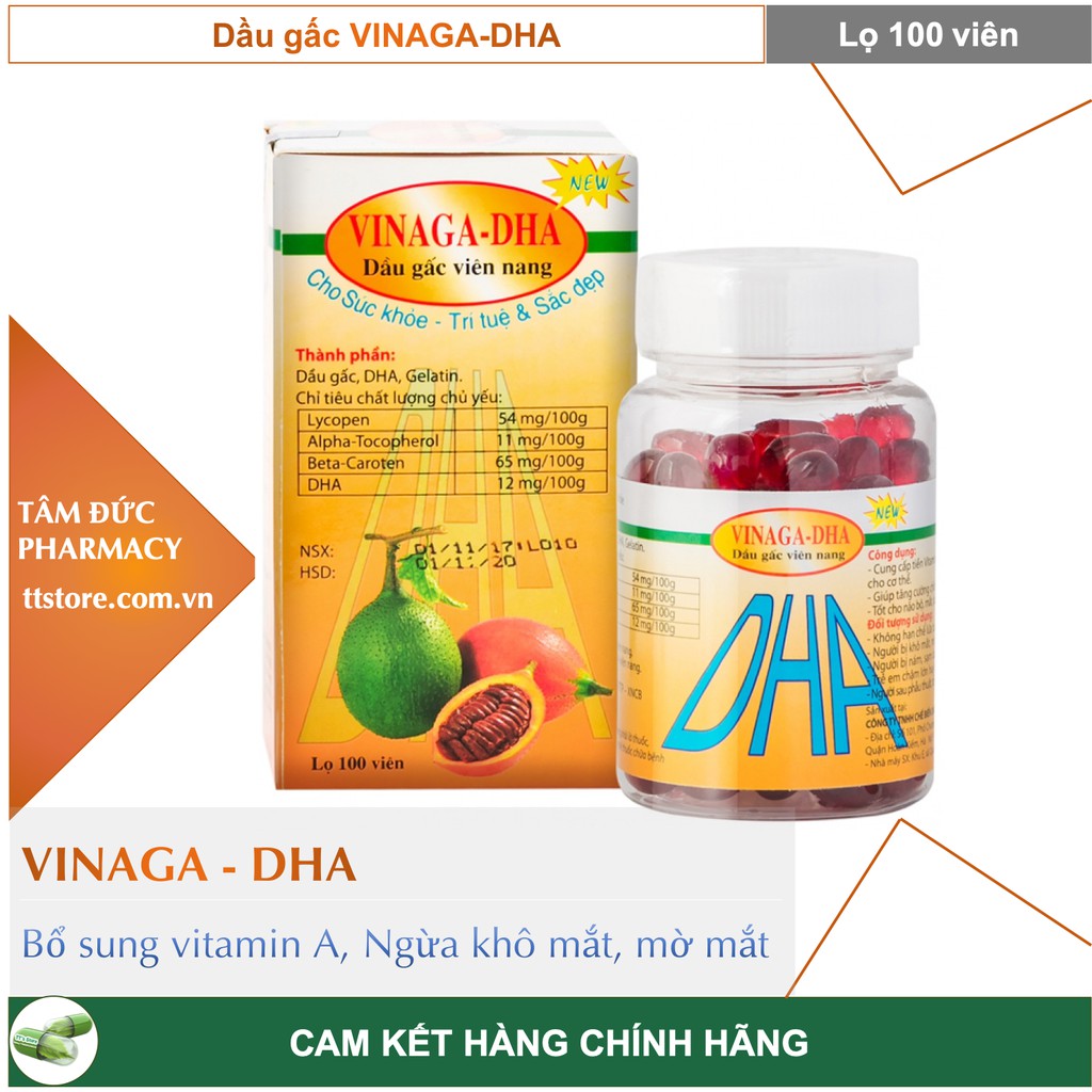 DẦU GẤC VINAGA DHA  - Viên uống bổ sung vitamin A, giúp  sáng mắt, đẹp da