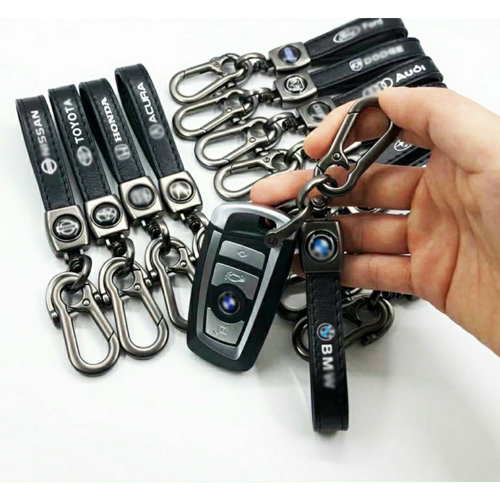 Móc khóa ô tô kèm dây da có logo hãng Honda -Hyundai-Toyota-Mazda-KiA-Ford-Mitshubishi cao cấp