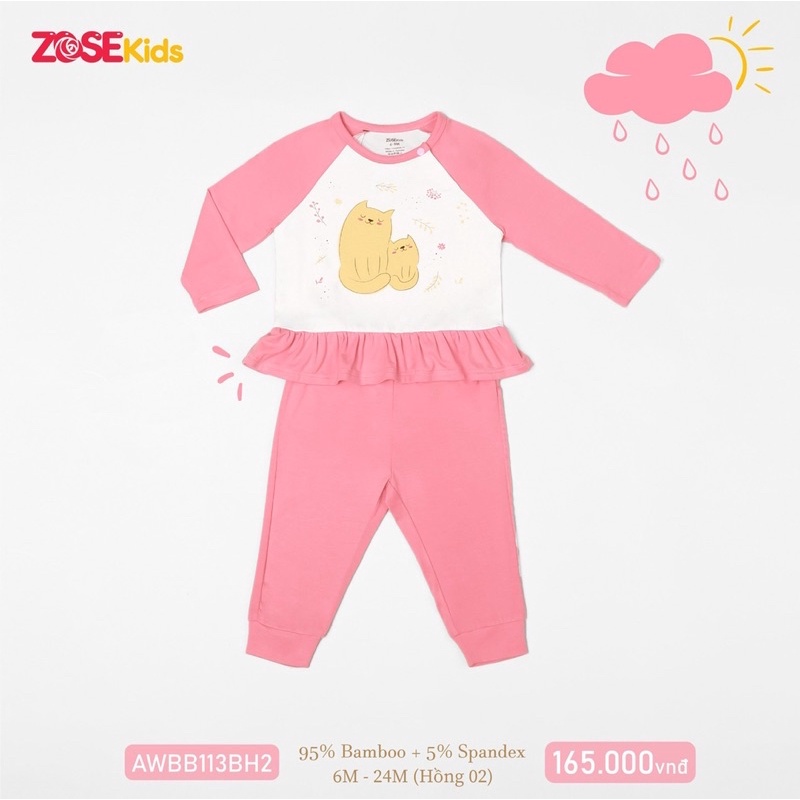 Bộ Zose kids/ ZoseKids dài tay sợi tre dành cho bé gái size 6-9m đến 18-24m