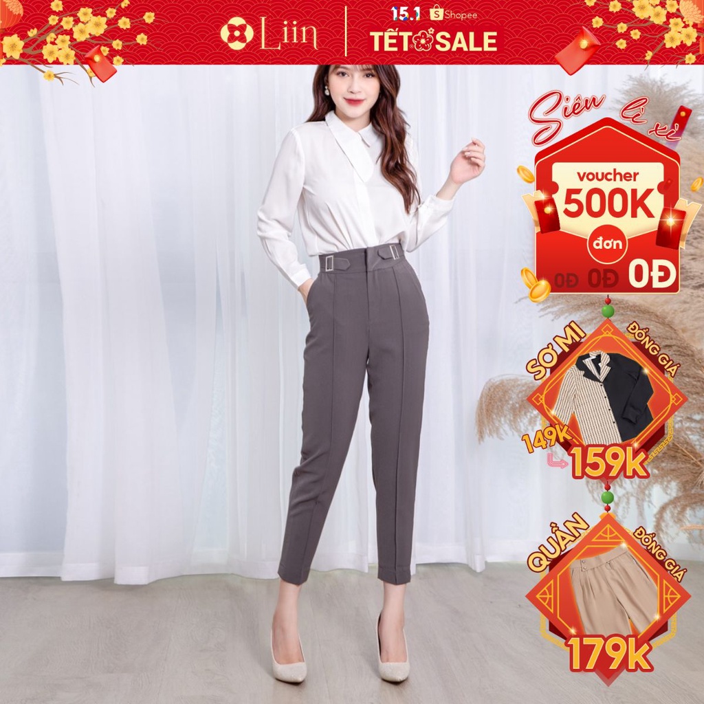 Quần baggy nữ Linbi màu xám, thiết kế tôn dáng thời thượng, Q3464