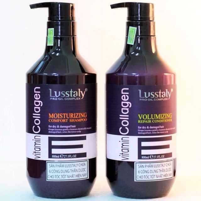 Bộ dầu gội xả phục hồi siêu mượt tóc cao cấp Lusstaly Vitamin Collagen Moisturizing Comfort - Volumizing Repair 800ml