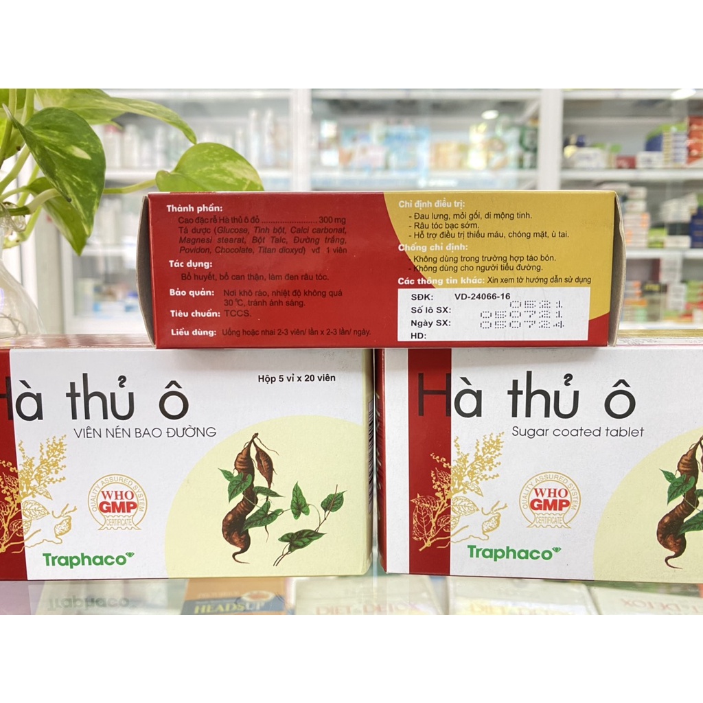 - Viên bao đường HÀ THỦ Ô TRAPHACO H100v - Bổ huyết, bổ can thận, làm đen râu tóc