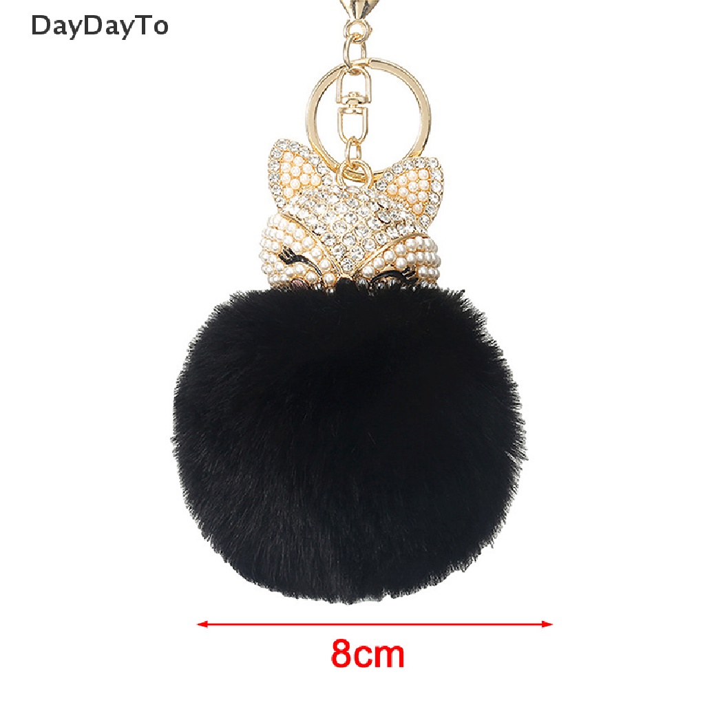 Móc Khóa Hình Cáo Có Quả Cầu Lông Xù Đính Đá Dễ Thương