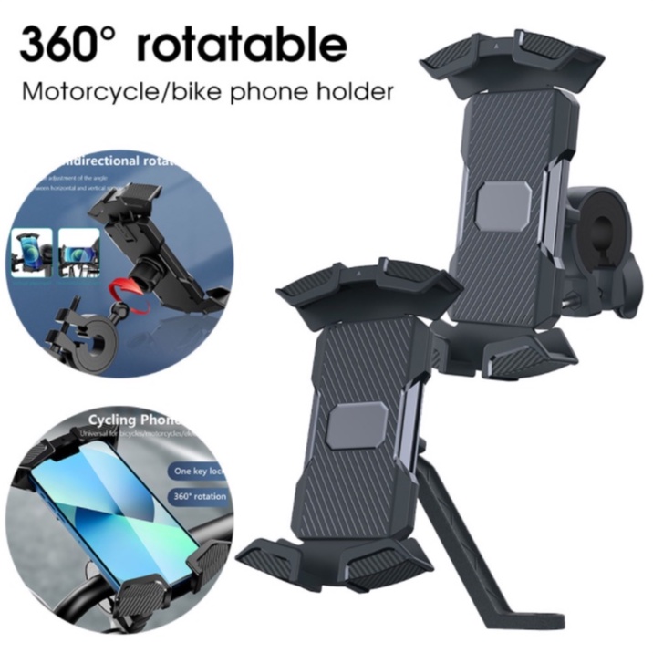 Giá Đỡ Điện Thoại Chống Sốc Gắn Tay Lái Xe Máy/Xe Đạp Xoay 360 Độ Bằng Hợp Kim Nhôm