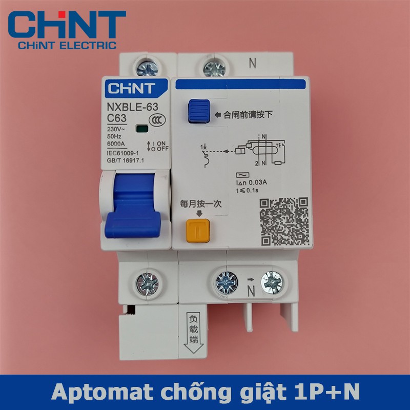 Aptomat chống giật CHINT ELCB cầu dao chống rò điện CB NXBLE-32 NXBLE-63 1P+N 16A 20A 25A 32A 40A 63A