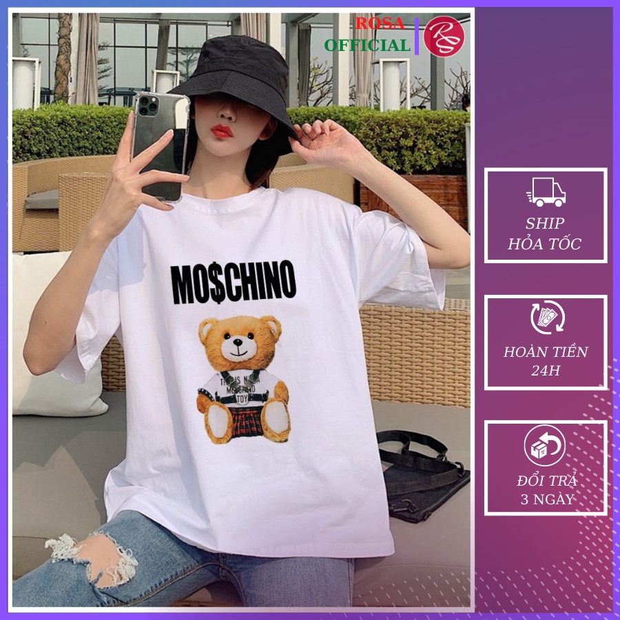 Áo Thun Nam Nữ Unisex Gấu Moschino Form Rộng - Cá Tính | Size 40 - 70 kg | Thun Cotton Mềm Mát | Áo Phông Unisex