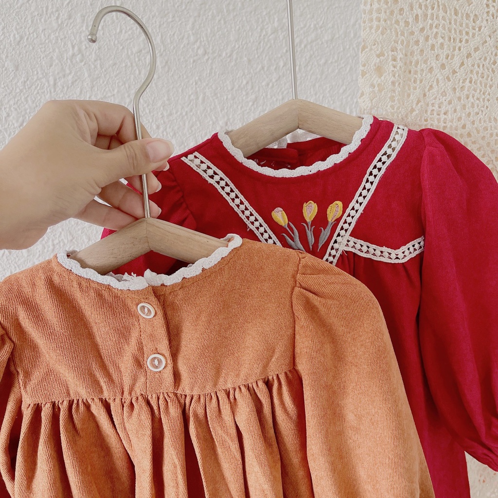 Váy thu chất nhung tăm cho bé gái 1-5 tuổi (Mã 280601)