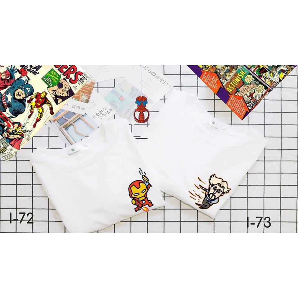 Áo Thun Nam Nữ Tay Lỡ Unisex Phông Trơn Oversize Form Rộng Basic Tee Hình logo marvel