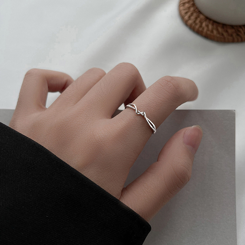 Nhẫn Mạ Bạc Hình Gợn Sóng Phong Cách Hàn Quốc Cho Nữ