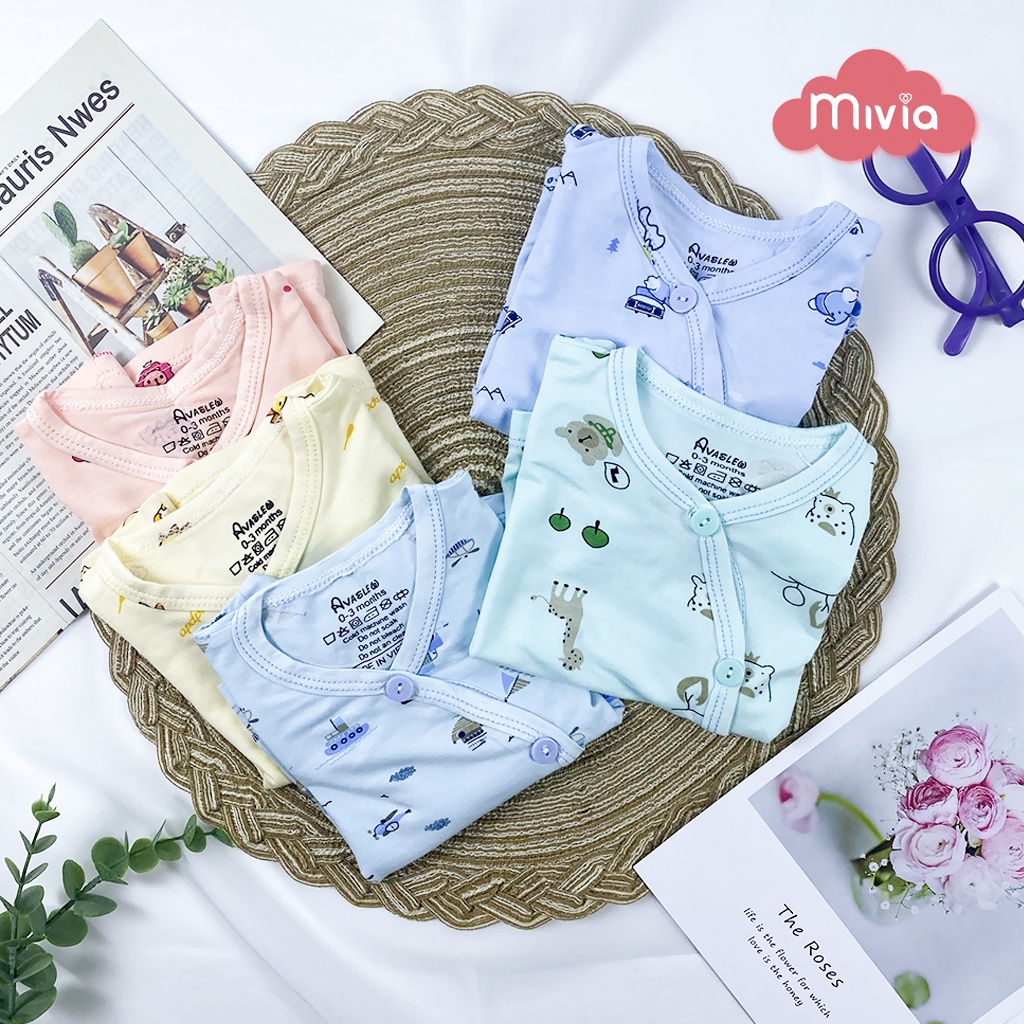 Áo Sơ Sinh, áo sơ sinh dài tay, áo thun lạnh cho bé Avaslew khuy cài lệch, loại đẹp