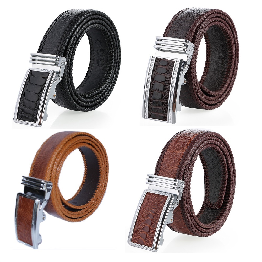 Thắt lưng nam da đà điểu Huy Hoàng đan viền 3,5P màu đen, nâu đất, vàng bò, nâu đỏ HP4456-60-64-68