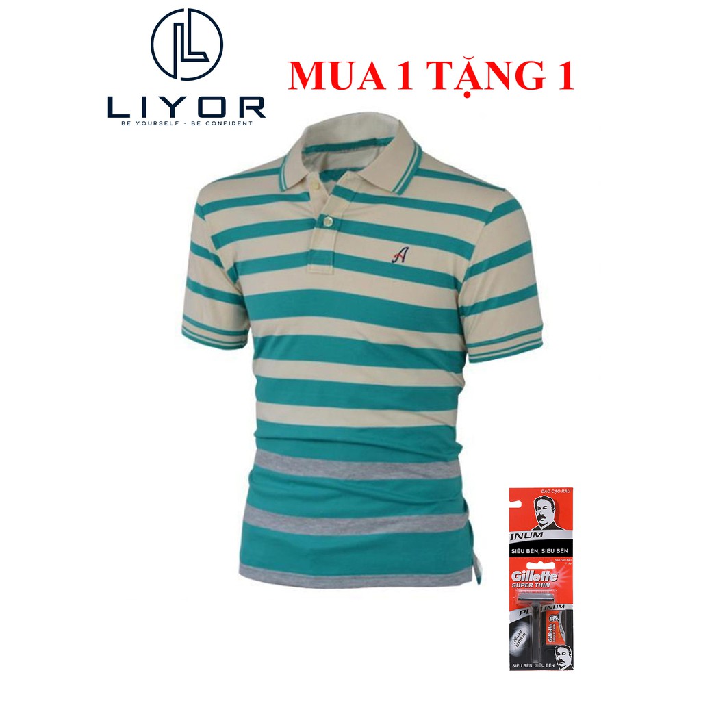 [TẶNG DAO CẠO RÂU]Áo thun nam có cổ thêu dập nổi chữ A phù hợp với dáng người từ 50kg-83kg (nhiều màu) Liyor