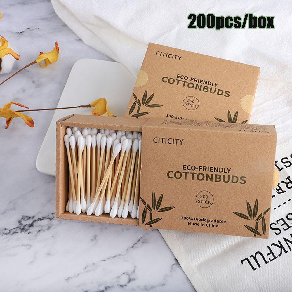 NIUYOU Hộp 200 Tăm Bông Bằng Gỗ Tre Tự Nhiên Thân Thiện Với Môi Trường Có Thể Phân Hủy Sinh Học