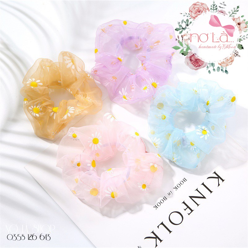 [HÀNG LOẠI 1] Scrunchies dây cột tóc vải lưới in hoa cúc nhỏ xinh xinh