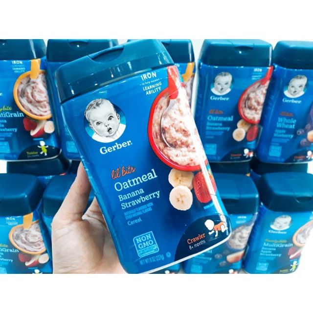 [HSD 2021] Bột ăn dặm Gerber vị chuối dâu 227g cho bé từ 8 tháng tuổi