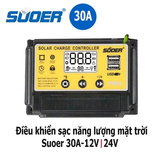 Bộ điều khiển sạc năng lượng mặt trời PWM Suoer 30A 12v 24v ST-S1230 SM