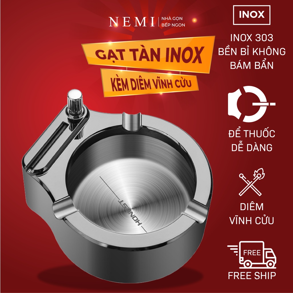 [Mã LIFEXANH03 giảm 10% đơn 500K] Gạt Tàn Thuốc Lá NEMI Đi Kèm Diêm Vĩnh Cửu Chất Liệu Inox 304 Thiết Kế Dễ Dàng