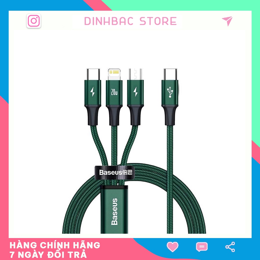 Cáp Sạc Nhanh Baseus 3 In 1 - Hàng Nhập Khẩu, 3 Đầu Sạc Micro + Lightning + Type-C, Bọc Dù Siêu Bền