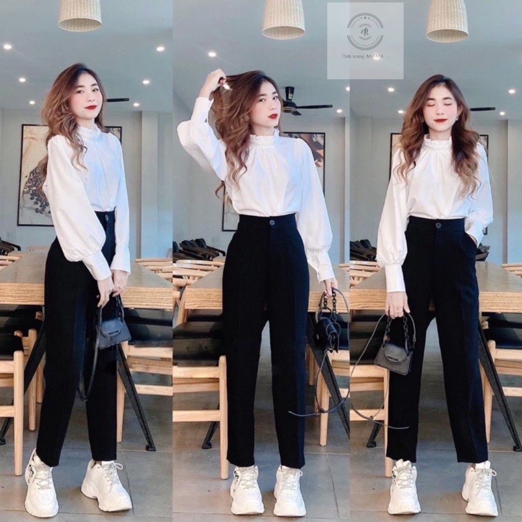 Quần Tây Baggy Quần Tây Đi Học Lưng Cao Hack Dáng Màu Đen Cá Tính Đủ Size S M L Siêu Hot