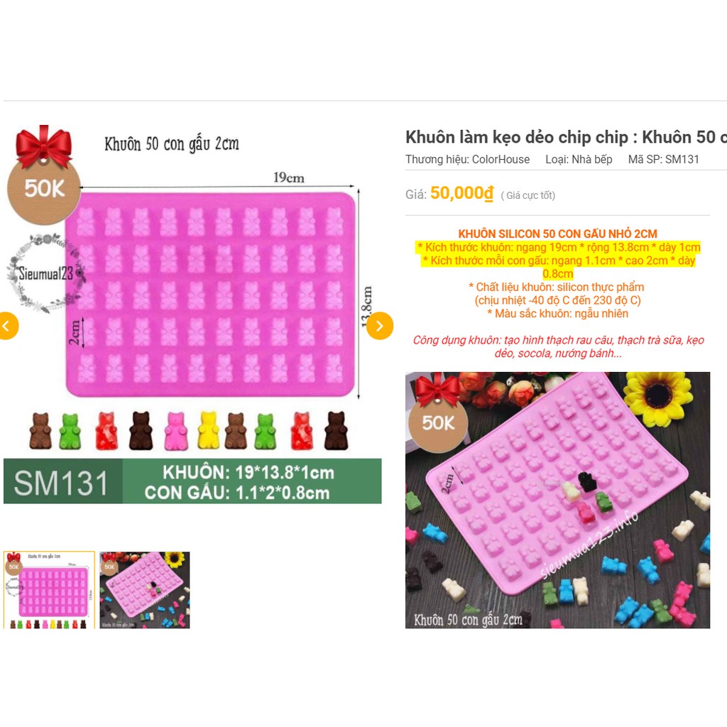 Khuôn làm kẹo dẻo cho bé hình gấu