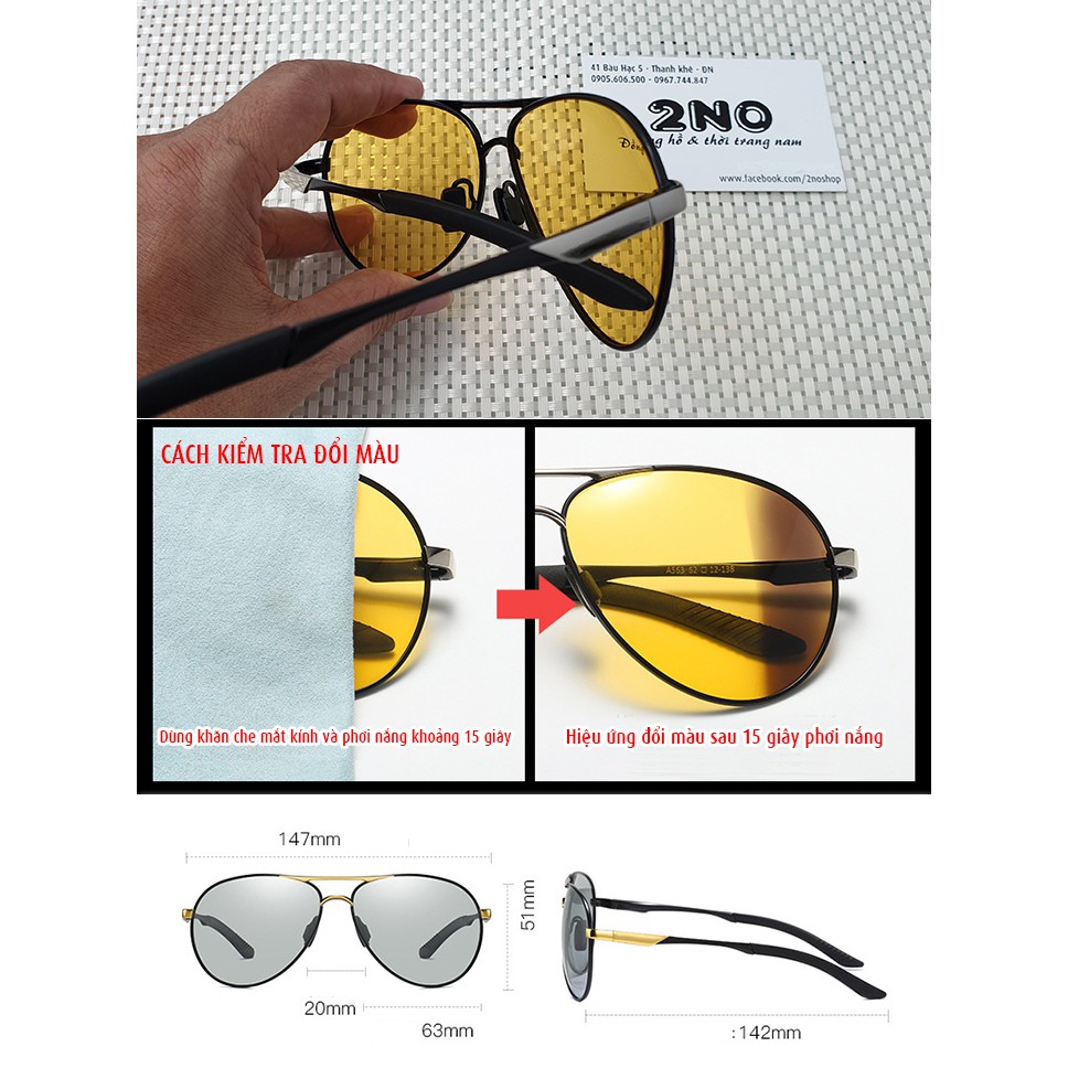 Kính đổi màu đi ngày và đêm gọng nhôm magiê nhẹ, mắt kính polarized phân cực, chống UV - MK1912