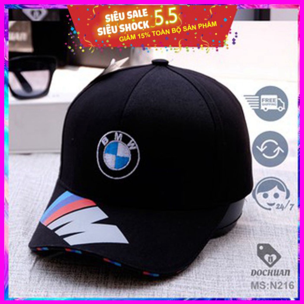 Mũ lưỡi trai, Nón Kết BMW logo tròn chữ ở kết màu chất vải tốt, Unisex dành cho nam và nữ nóng